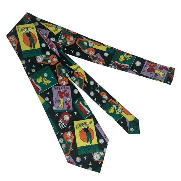 Black Cartoonish Golf Tie - Picture 3 of 5